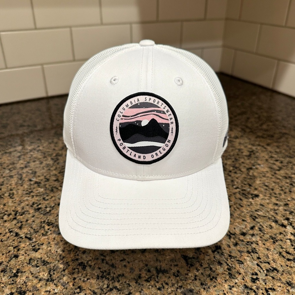 Columbia Sportswear Trucker Hat Adjustable White Portland Oregon Patch